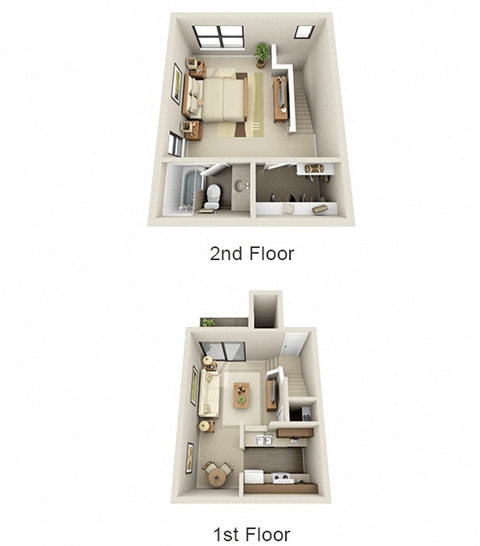 Two images of a house layout, one showing the first floor and the other showing the second floor.